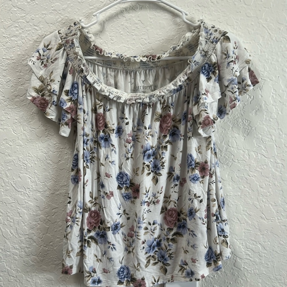 White floral off the shoulder blouse